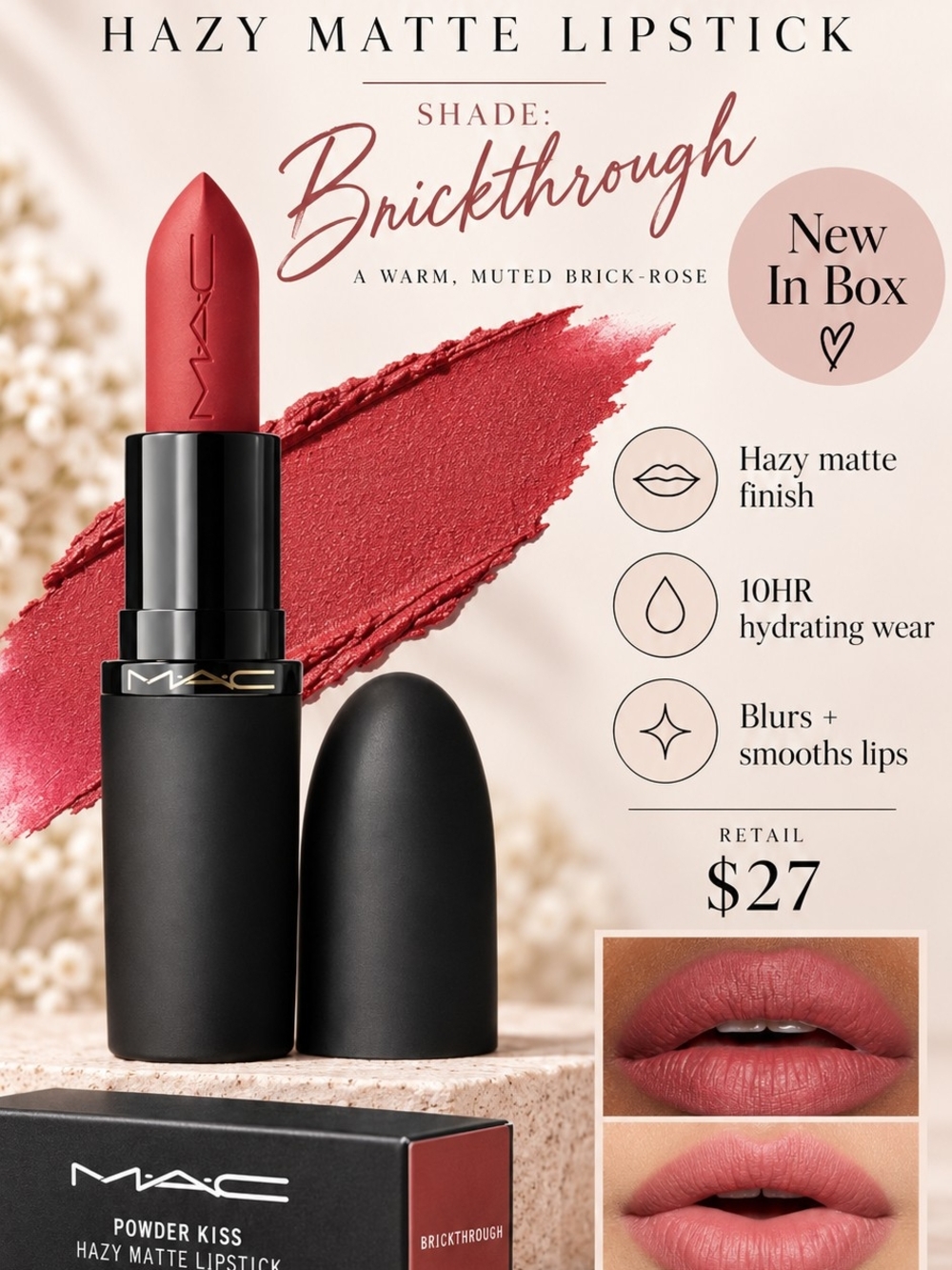 MAC Cosmetics Brickthrough Hazy Matte Lipstick — NIB